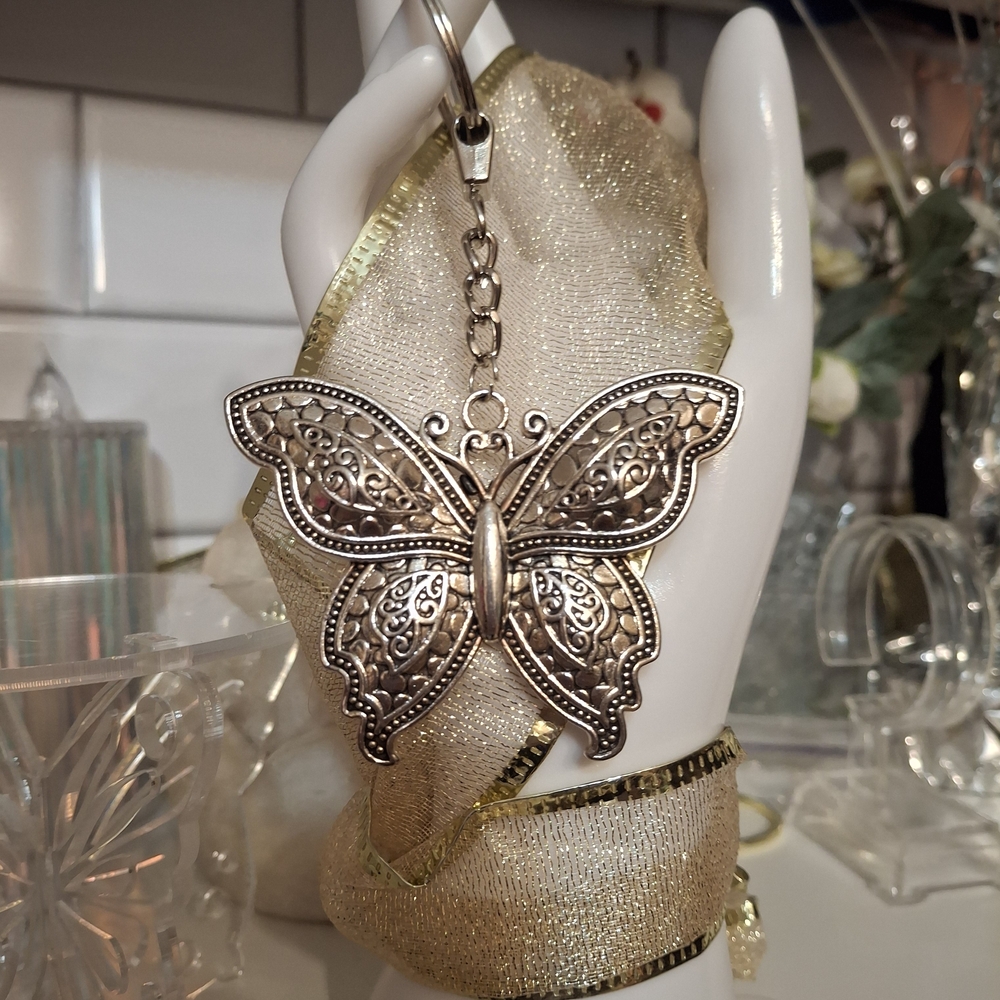 Silver Boho Butterfly Bag Charm Or Keychain New